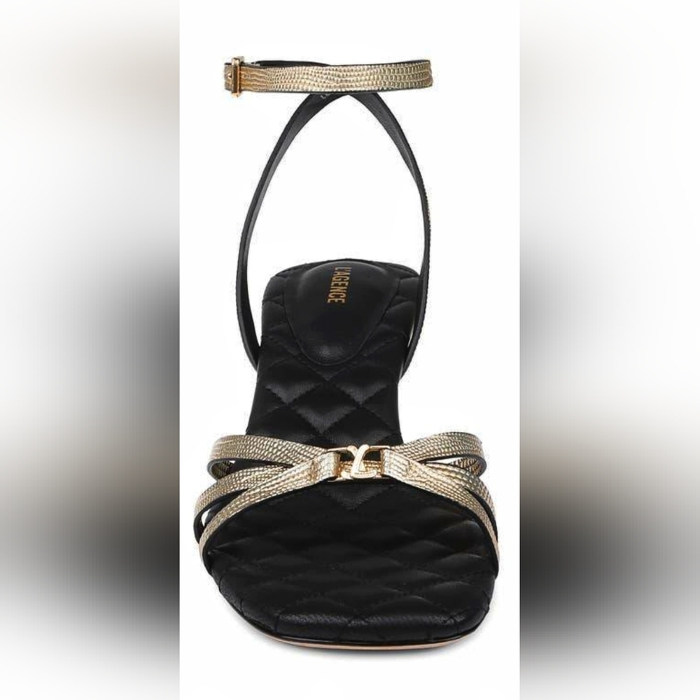 Size 6.5 - 🆕️ L'AGENCE Genette Elegant Black and Gold Strappy Kitty Heels